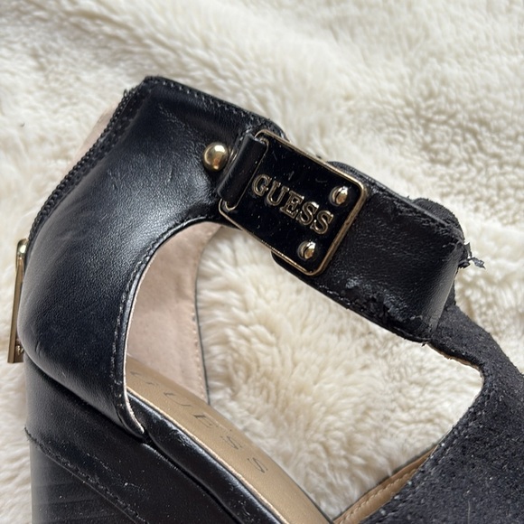 GUESS Black Peep Toe Wedge Heels –Chic Comfort with a Bold Edge Size 5.5 - Picture 3 of 12